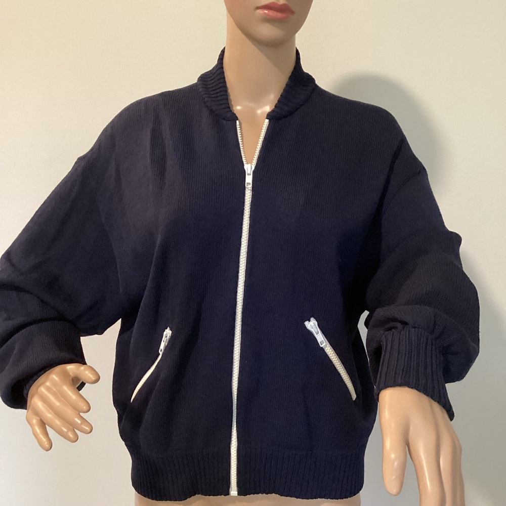 Vintage St John Separates Navy Blue Knit White Zipper Jacket & Pockets Womens S